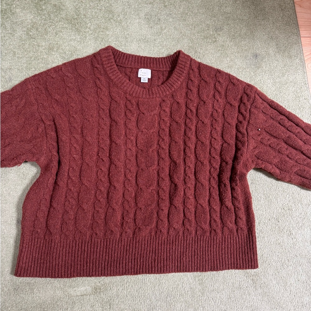 A New Day Red Crew Neck Cable Knit Sweater